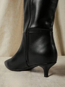 SHUZIA Women's Glamorous Sexy Pointed Toe Kitten Heel Knee-High Boots - Black - View 7