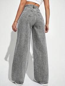 SHEIN Cottnline بنطلون جينز نسائي بخصر منخفض وفضفاض وبسيط ذو لون أحادي مع حزام الخصر - رمادي - مشاهدة 2
