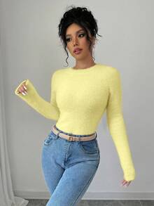 RosyDaze Plush Fitted Long Sleeve Sweater - Yellow - View 4