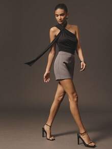 Hauture Formal Old Money Office Business Sexy Solid Color Halter Top - Black - View 3