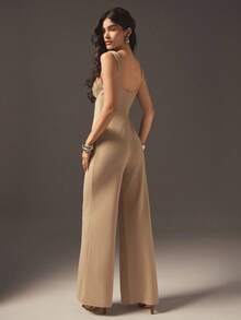 Hauture 净色无袖镂空阔腿连体裤 - 駝色 - 查看 5