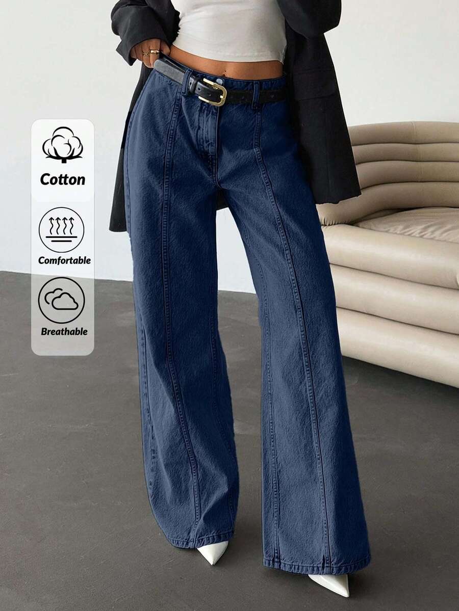 EURMUSE HIGH WAIST STRAIGHT LOOSE JEAN - Dark Wash - View 1