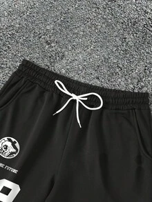 Manfinity EMRG 2 件男士自由女神像和字母图案美式街头嘻哈风格连帽衫和运动裤套装