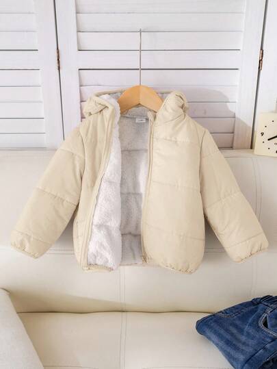 SHEIN 女婴可爱保暖连帽棉衣，百搭户外穿着，秋冬