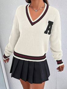 Chiquease Women's Casual Loose Letter Graphic Drop Shoulder Long Sleeve Pullover Sweater, Autumn/Winter