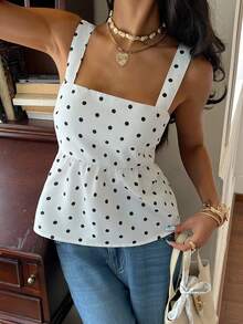 Serisse Polka Dot Women's Tops, Backless Bow Top, Retro Classic Polka Dot Top For Women White Summer Casual - White - View 4