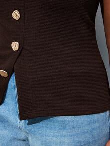 Maija 大码女式金属撞色纽扣前开衩下摆抹胸 - 棕色 - 查看 6