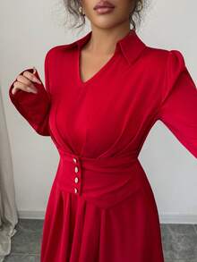 Selianne 女士编织优雅长款秋季连衣裙 - 紅色 - 查看 3