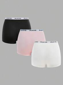 3pcs/Pack Dozemod Kids Teen Girls' Minimalist Comfortable Letter Graphic Elastic Waist Briefs - Multicolor - View 2