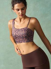 VARSIVA Sujetador deportivo de mujer con cuello asimétrico y estampado de leopardo - Multicolor - Ver 4