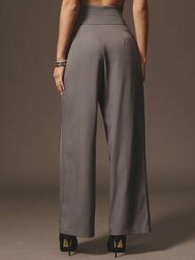 Hauture Formal Old Money Business Office Fall Suiting High Waisted Wrap Pleated Wide Leg Pants - Dark Grey - View 2