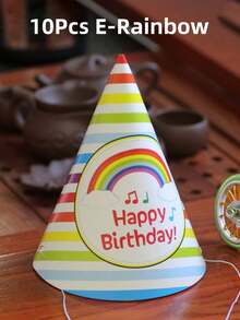 SHEIN 10 件彩虹派对装饰生日帽、生日派对创意三角帽、家居装饰、适合所有人的生日派对帽、艺术装饰礼品、 - 彩色 - 查看 16