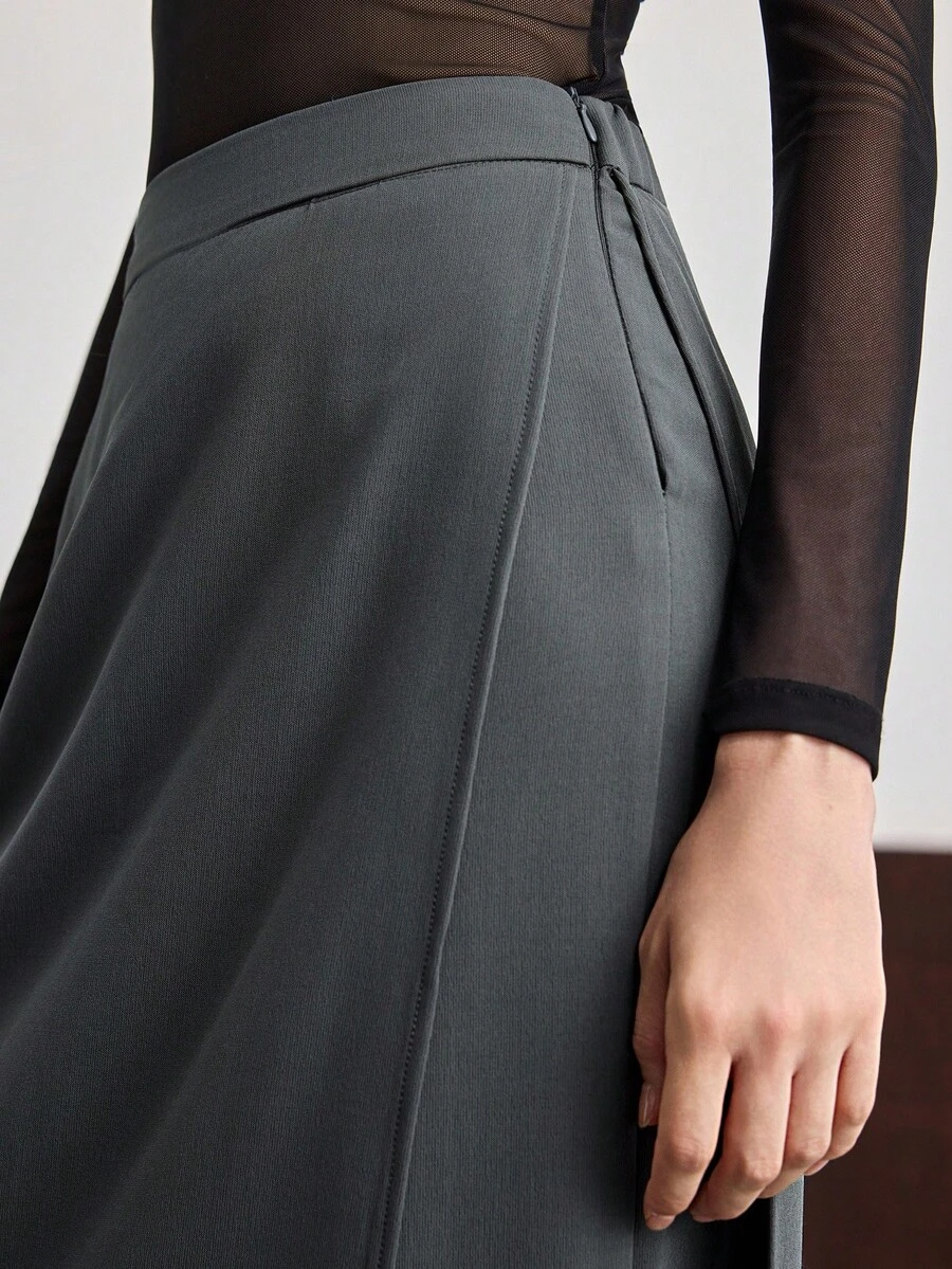 Ontre 女士时尚高腰侧拉链解构两件套裤，适合都市通勤、商务休闲、办公室穿着、教师装束、优雅穿搭 - 深灰色 - 查看 1