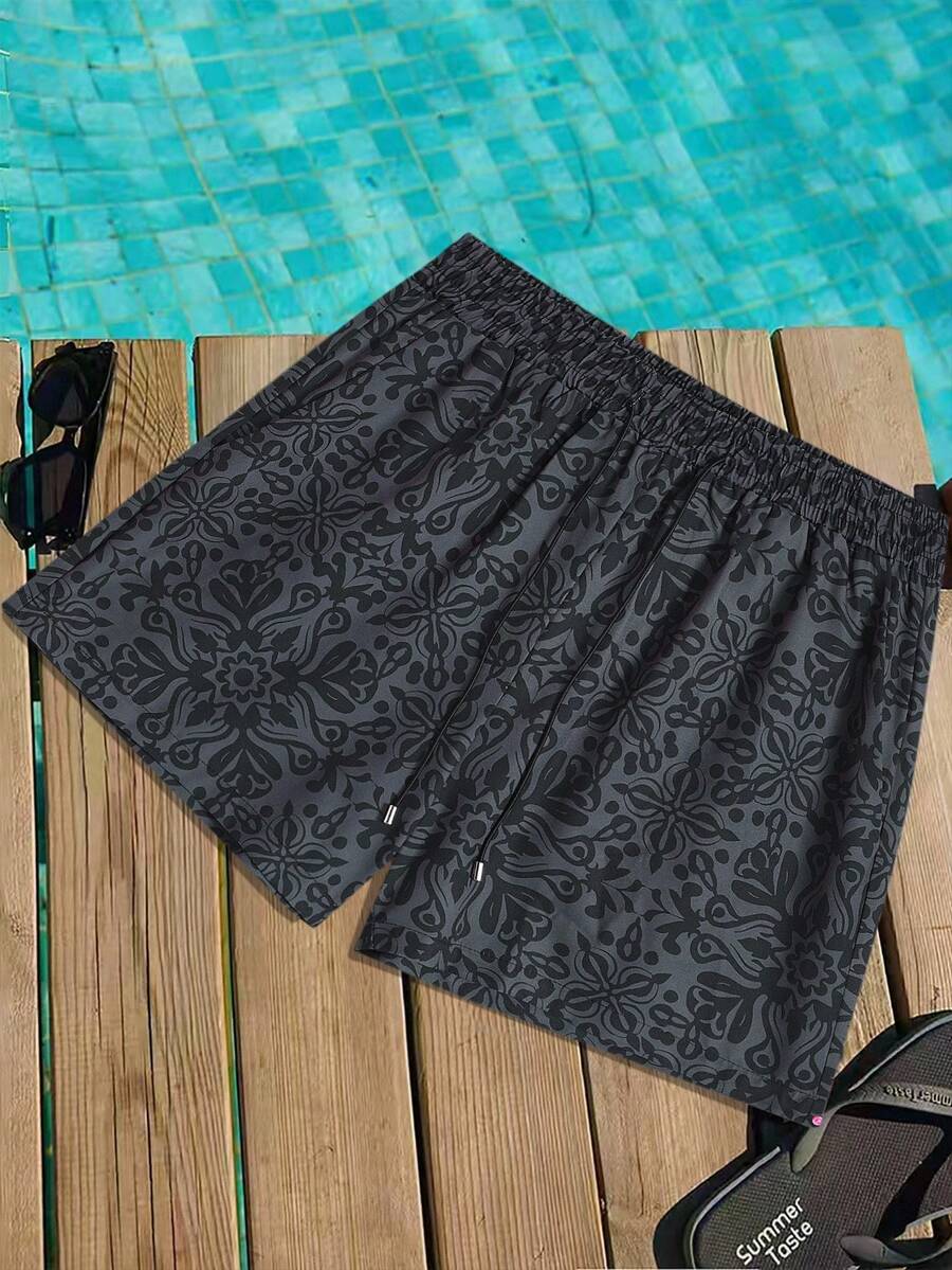 Surfspeed Men's Beach Vacation Casual Printed Drawstring Pocket Beach Shorts