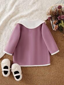 Souflis Souflis Baby Girl Casual Fashion Versatile Retro Elegant Contrast Color Coat Jacket Suitable For Autumn And Winter Daily Wear Fall - Purple - View 2