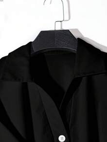 Franclia Fashionable Solid Color New Scarf Patchwork Shirt Dress - Black - View 6