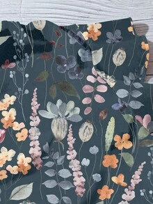 EMERY ROSE Damen Große Größen Lässig Blumen Muster V-Ausschnitt Volantärmel Bluse, geeignet für Sommer Blumen Bluse Damen Boho Hemden Damen Damen Sommer Blusen Sommer Lässig Tops im Herbst/Winter - Graublau - Übersicht 5