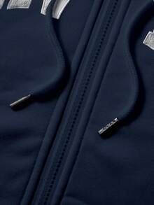 Manfinity Dauomo New York Letter Print Applique Embroidery Casual Long Sleeve Zip-Up Hoodie, Versatile Autumn/Winter Outerwear - Navy Blue - View 4