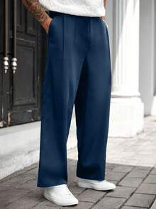 Manfinity CasualCool Plus Size Men's Casual Solid Color Street Style Pants With Pockets, Fall