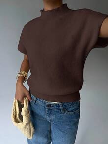 Aloruh Women's Fashion Casual Basic Crew Neck Short Sleeve Sweater,Fall,Brown Sweater - Coffee Brown - View 4