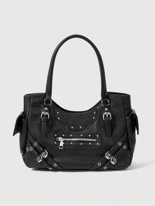 ROMWE Grunge Punk Tas Tangan Wanita dengan Banyak Kantong - Hitam - View 1