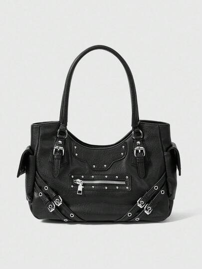Grunge Punk Bolso de mano de mujer con múltiples bolsillos