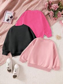 SHEIN 3件套女童卡通动物独角兽图案圆领卫衣，休闲时尚设计，适合年轻女孩穿着。可爱女童卫衣，独角兽女童卫衣，可爱女童卫衣，独角兽女装，独角兽卫衣，秋冬款 - 彩色 - 查看 2