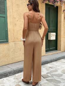 Serisse Mono sin mangas de unicolor para mujer, casual para playa y vacaciones - Caqui - Ver 2