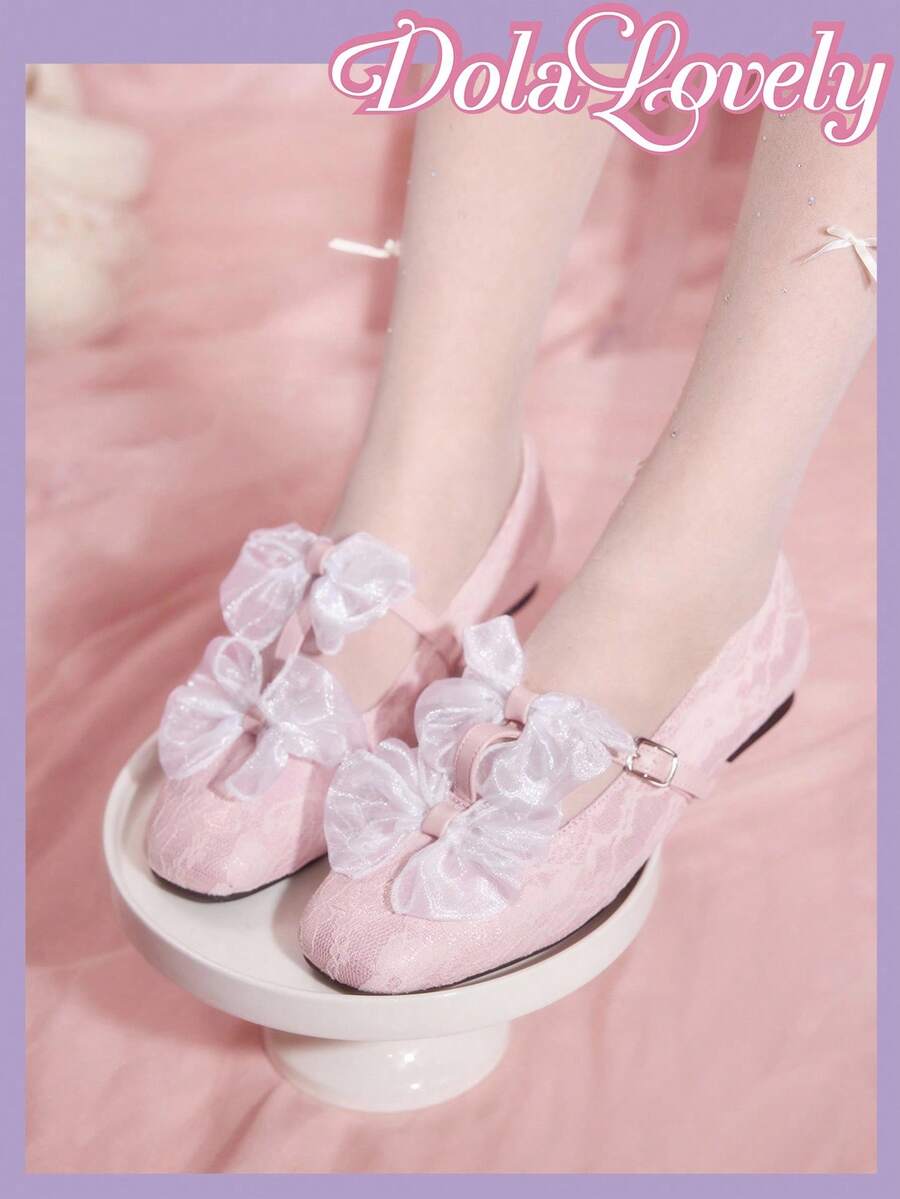 Dola Lovely Sweet Cute Pink Bow Flat Shoes For Women