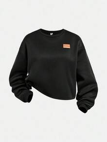 SHEIN Teens Girls Casual Loose Fit Comfortable Round Neck Long Sleeve Cropped Hoodie And Pants Set