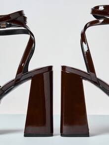 SHUZIA Giày sandal đế vuông siêu cao thời trang dành cho nữ - Màu nâu Sô-cô-la - Xem 6