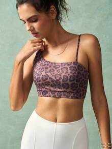 VARSIVA Sujetador deportivo de mujer con cuello asimétrico y estampado de leopardo - Multicolor - Ver 6