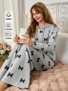 EURMUSE Grey Brushed Printed Top And Pants Leisure Set - Grey - View 1