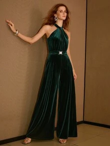 MOTF PREMIUM Bộ đồ liền thân có túi nghiêng nhún bèo - Màu xanh lá cây đậm - Xem 7