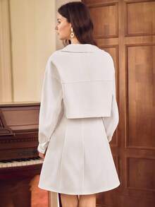 SHEIN Clasi 女式纯色连衣裙夹克套装，带不对称纽扣装饰，优雅通勤装，带口袋，适合外出、派对、约会、街头服饰、返校、感恩节、教师装、万圣节、圣诞节、新年 - 白色 - 查看 2