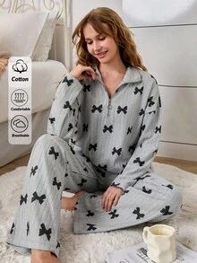 EURMUSE Grey Brushed Printed Top And Pants Leisure Set - Grey - View 1