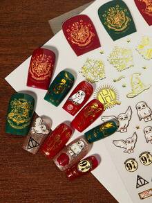 HARRY POTTER X SHEIN Fashionable 3D Relief Hot Stamping Nail Art Decorative Stickers Waterproof Self-Adhesive,Free Of Baking Lamp,Nail Accessories,Hedwig,Golden Snitch,Nail Decals, Nail Supplies, Nail Charms, Nail Stuff, Nails Press On, Salon DIY Sliding Nail Art Decoration, Nail Tech Must Haves,Nails Press On,Nail Tips,Manicure Sliders Decor - Multicolor - View 8