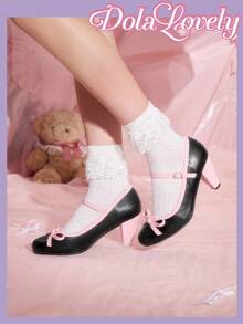 Dola Lovely 女士经典复古玛丽珍圆头花卉图案高跟鞋 - 黑色 - 查看 3