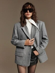 Ontre 2025 Grey Summer Business Casual Office Women's Oversized Blazer,Modern Urban Style Thick Fabric Notched Collar Long Sleeve Loose Fit Real Pockets - Grey - View 5