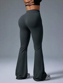 Gameset SHEIN Sport Women's Fashion Casual High Waisted Solid Color Flared Pants - Grey - View 2