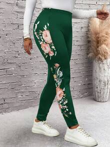 EMERY ROSE Leggings in Große Größen für Damen mit Blume Muster, schmal geschnitten, hoher Taille, Lässig Patchwork