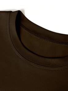 女式锈棕色 NY 字母印花宽松圆领短袖 T 恤，休闲夏季上衣，优雅舒适的设计，适合休闲外出 - 鏽棕色 - 查看 3