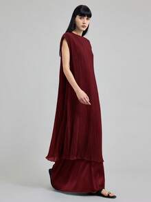 Ontre 2025 秋冬及踝长缎面修身长裙，侧面隐形拉链，现代优雅浪漫休闲百搭，适合通勤、办公室、婚礼宾客、海滩度假、音乐会、圣诞节、万圣节派对 - 酒紅色 - 查看 4