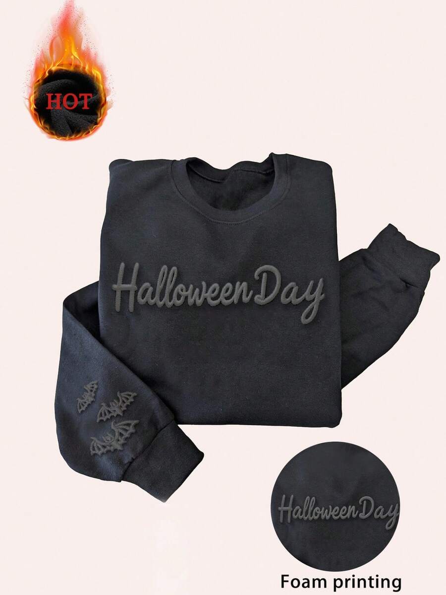 INAWLY Sudadera de cuello redondo con estampado de lámina con eslogan de Halloween para mujer