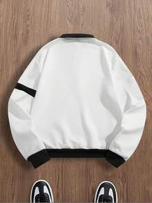 Manfinity Roghcode Men's Contrast Color Block Collar Long Sleeve Half-Zip Casual Loose Sweatshirt, Fall - White - View 2