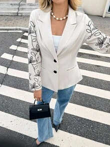 Serisse Blazer casual y elegante para mujer con bordado floral y parches, cárdigan de manga larga con estampado de arte de otoño, abrigo de invierno para mujer de moda, conjunto de blazer casual para uso diario, otoño, vuelta al colegio, concierto country, casual de negocios, para maestra, cita, cumpleaños, brunch, estilo occidental, casual de negocios