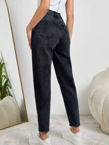 SHEIN Tall 妈妈装高腰浅蓝色牛仔裤 - 深灰色 - 查看 2