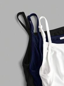 Girlism 3件套少女修身休闲运动吊带背心基础款上衣女童背心多件装女童吊带背心3件装上衣背心少女背心带胸罩 - 藏蓝色 - 查看 4