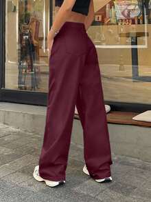 EURMUSE 100% Cotton LOW RISE WIDELEG CUT WHITE JEAN PETITE - Burgundy - View 2