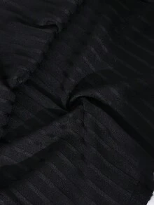Vestido de línea A con cuello de lazo elegante vintage, mangas acampanadas acanaladas para adolescentes - Negro - Ver 5
